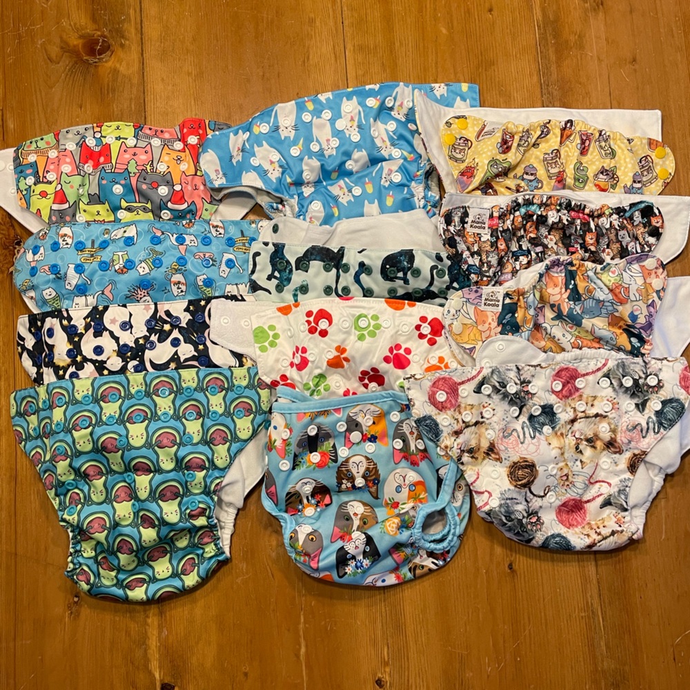 Set of 12 Cat Themed Cloth Diapers